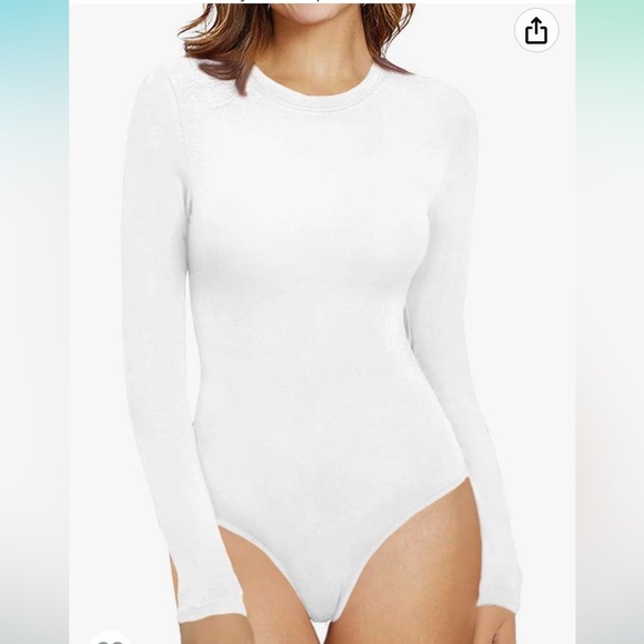 MANGOPOP Women's White Crew Neck Long Sleeve T Shirt Bodysuit Sz Sm - Picture 4 of 7